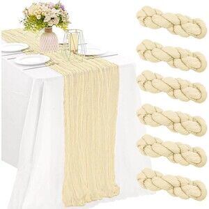 VARSS 6 Pack Beige Cheesecloth Table Runner 8-10FT Rustic Gauze Fabric